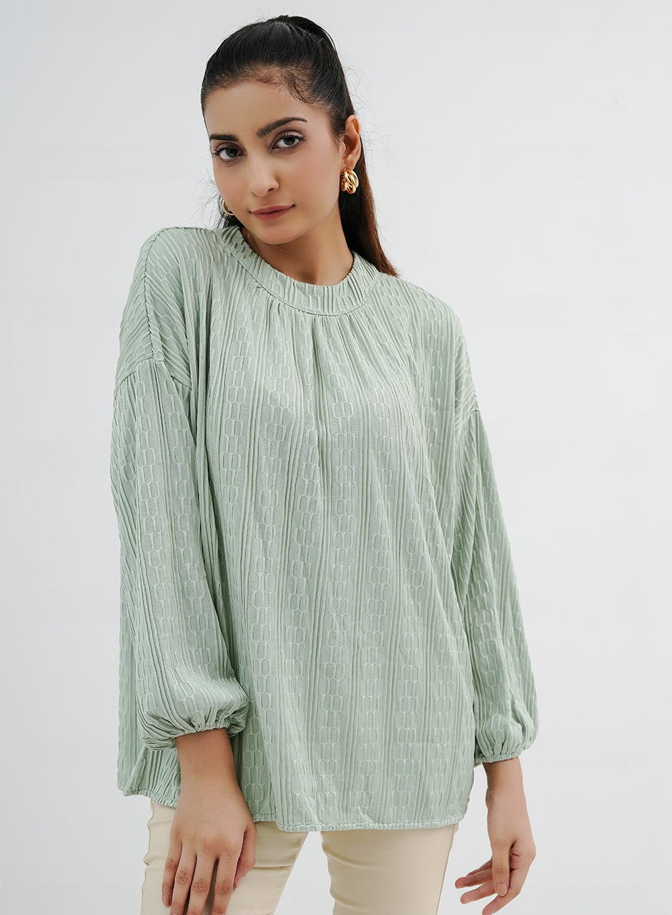 Balloon Sleeve Shirt - Light Green