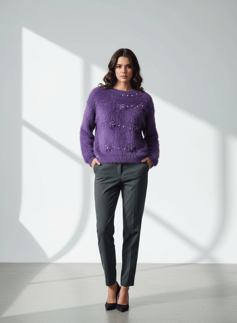 Fuzzy Bloom Sweater - Purple