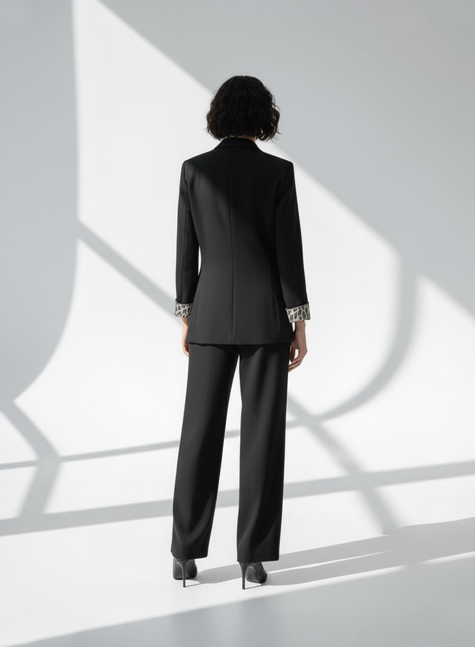 Leopard-Trim Coord Set Black