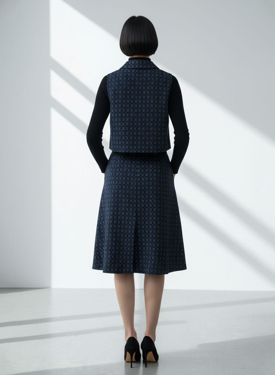 Monogram Three-piece Top, Inner & Skirt Set - Navy