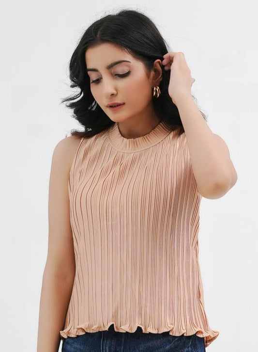 Pleated top with funnel neck - Pink