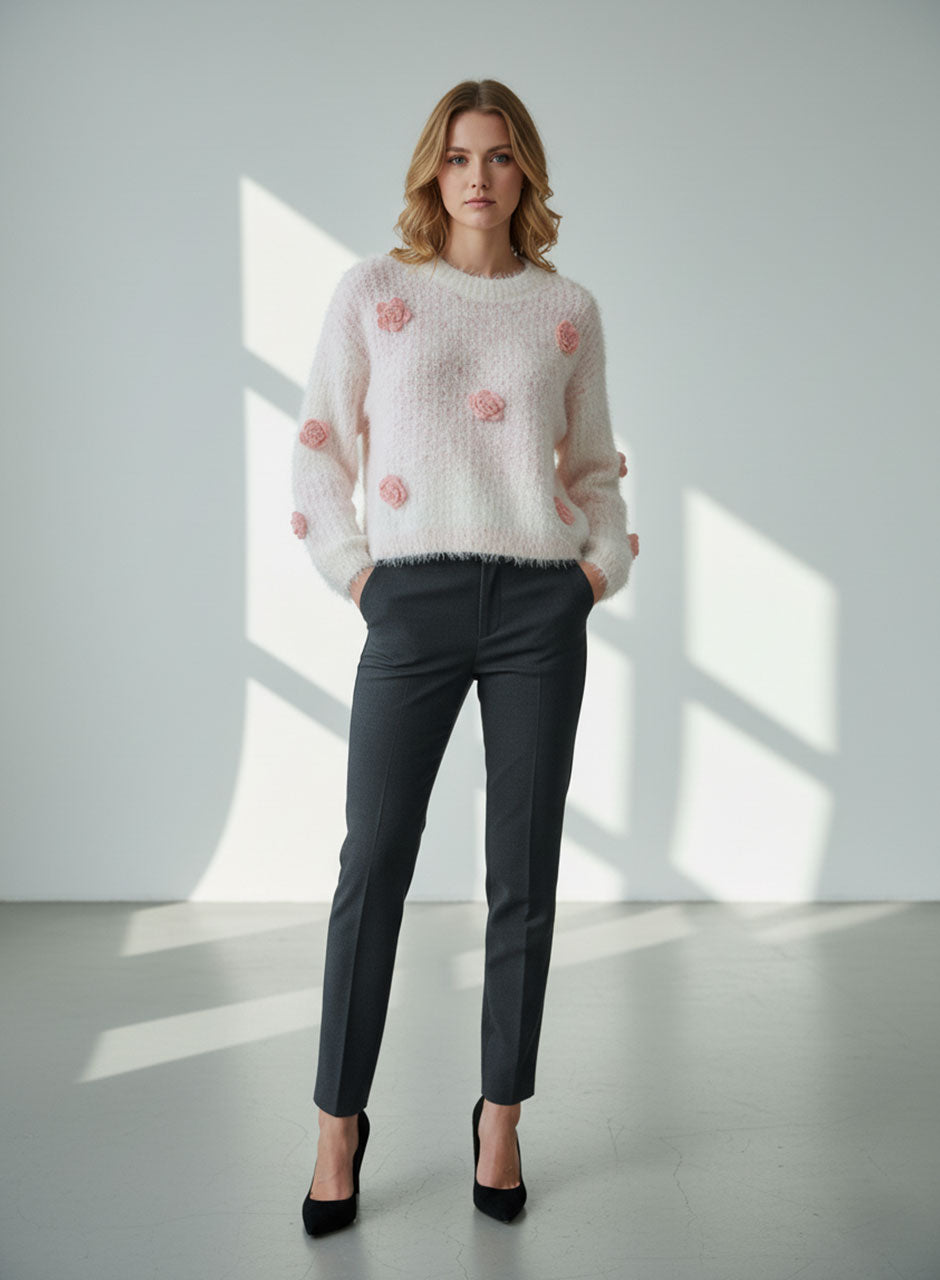 Fuzzy Bloom Knit Sweater - Pink