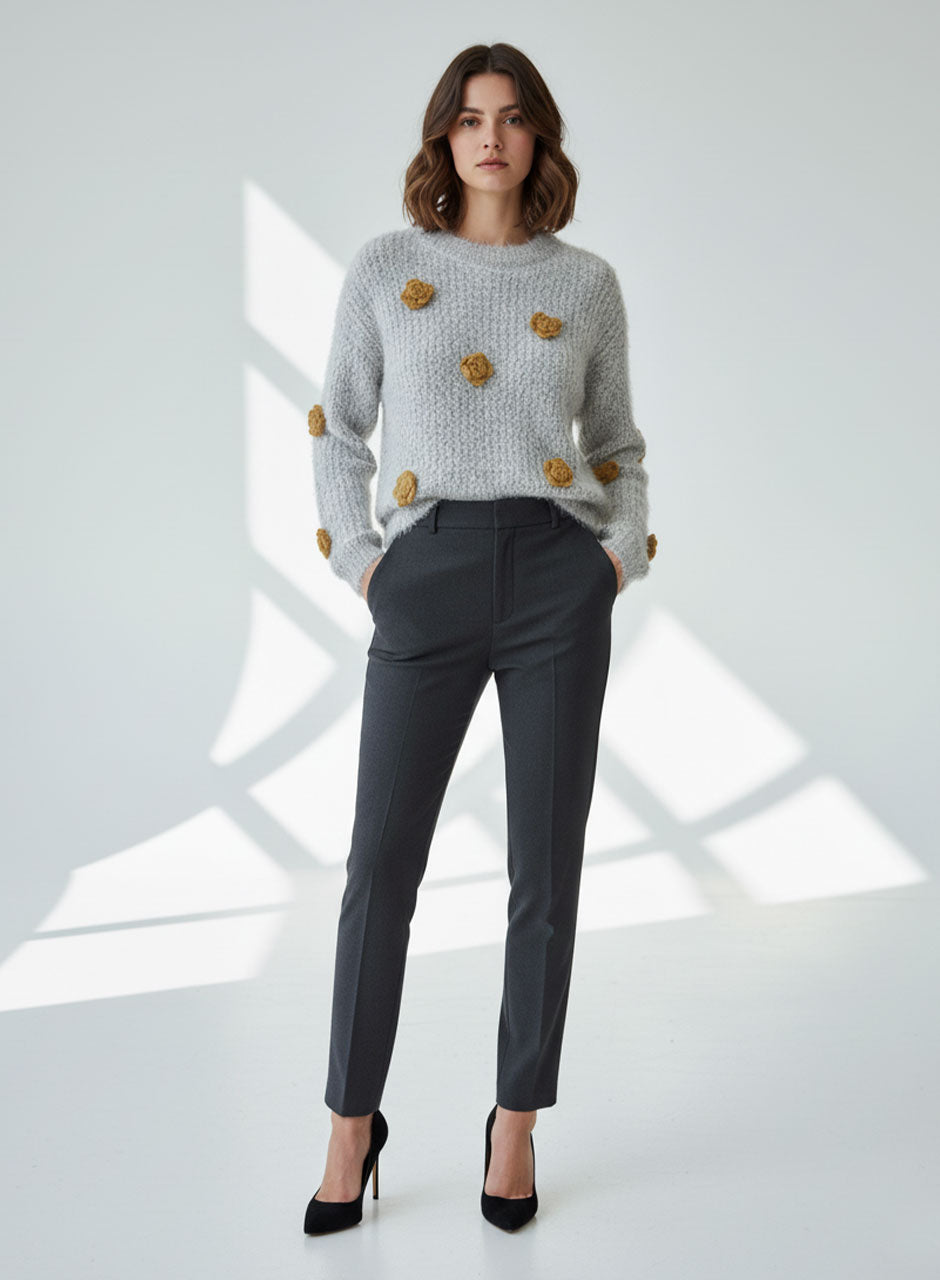 Fuzzy Bloom Knit Sweater - Yellow