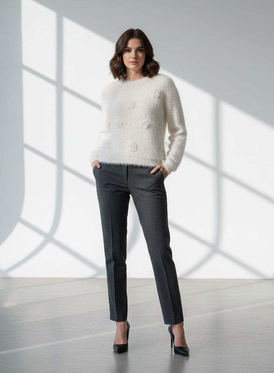 Fuzzy Bloom Sweater - Ivory