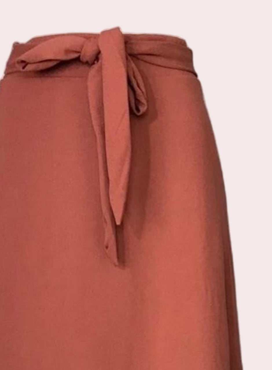 Self-tie Ribbon Skirt - Brown