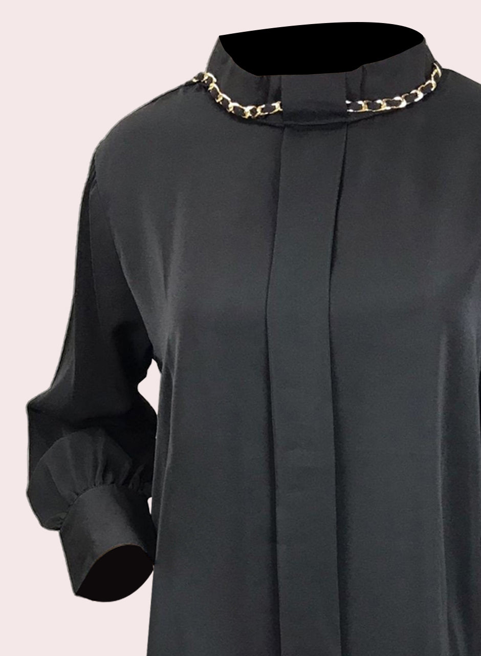 Blended Rayon Chain Top - Black