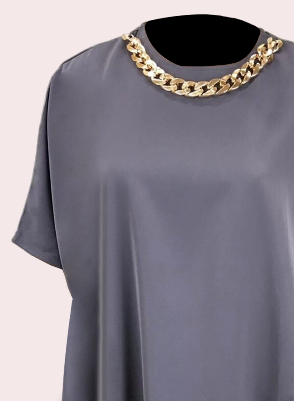 Blended Rayon Poncho Chain Top - Grey