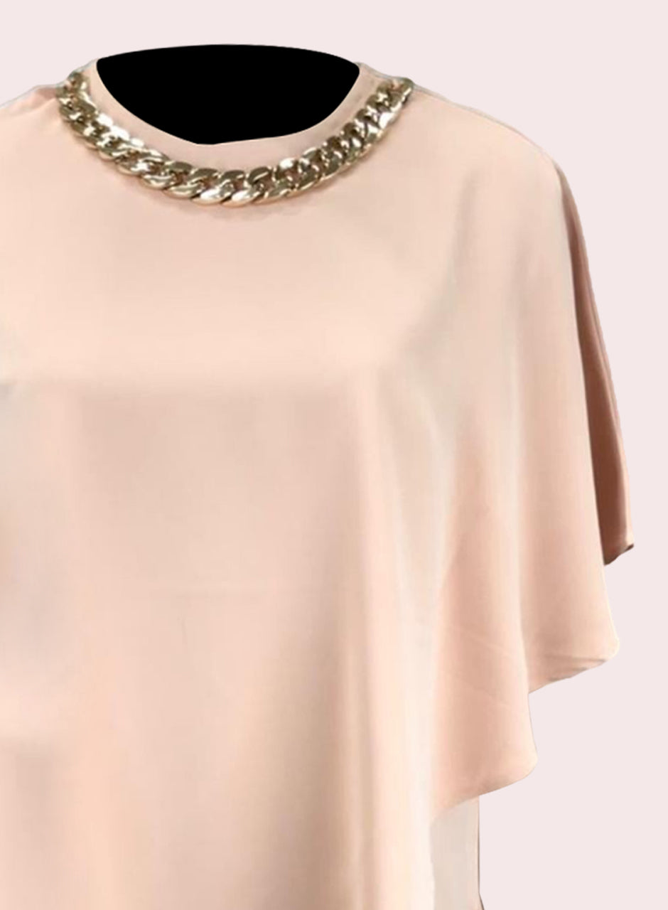 Blended Rayon Poncho Chain Top - Peach