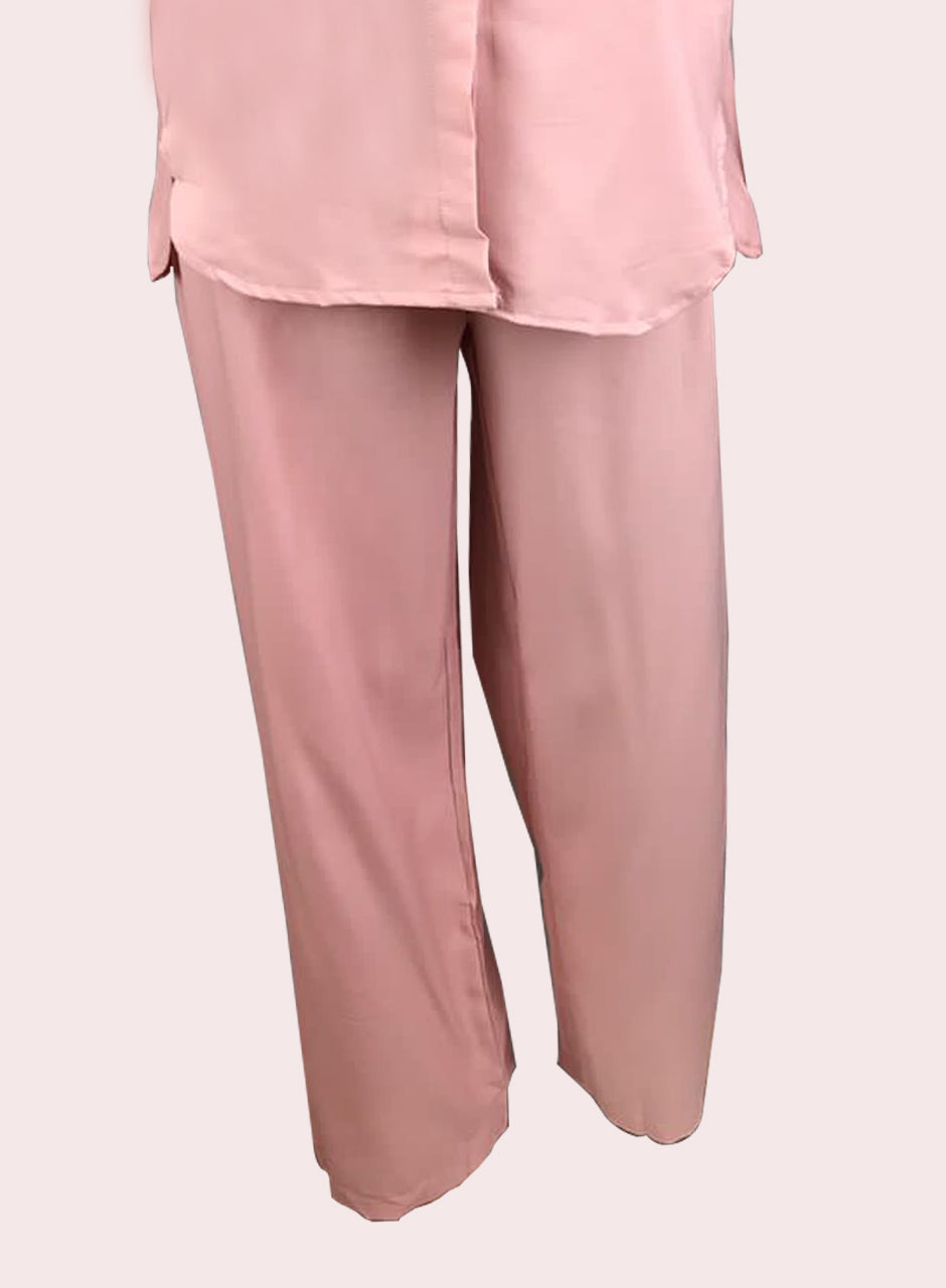 Blended (Rayon & Polyester) Shirt & Trouser - Pink