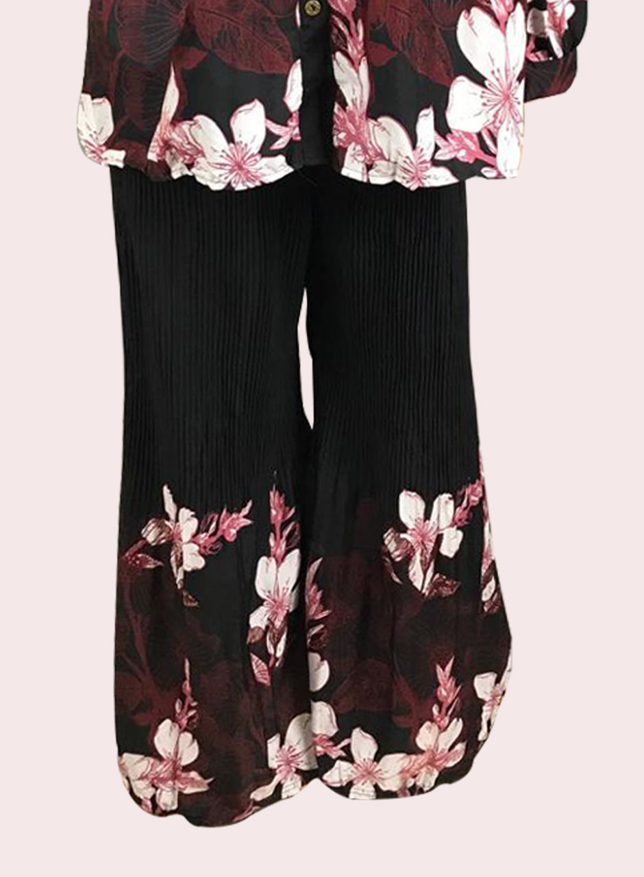 Printed Crepe Shirt & Trouser - Black