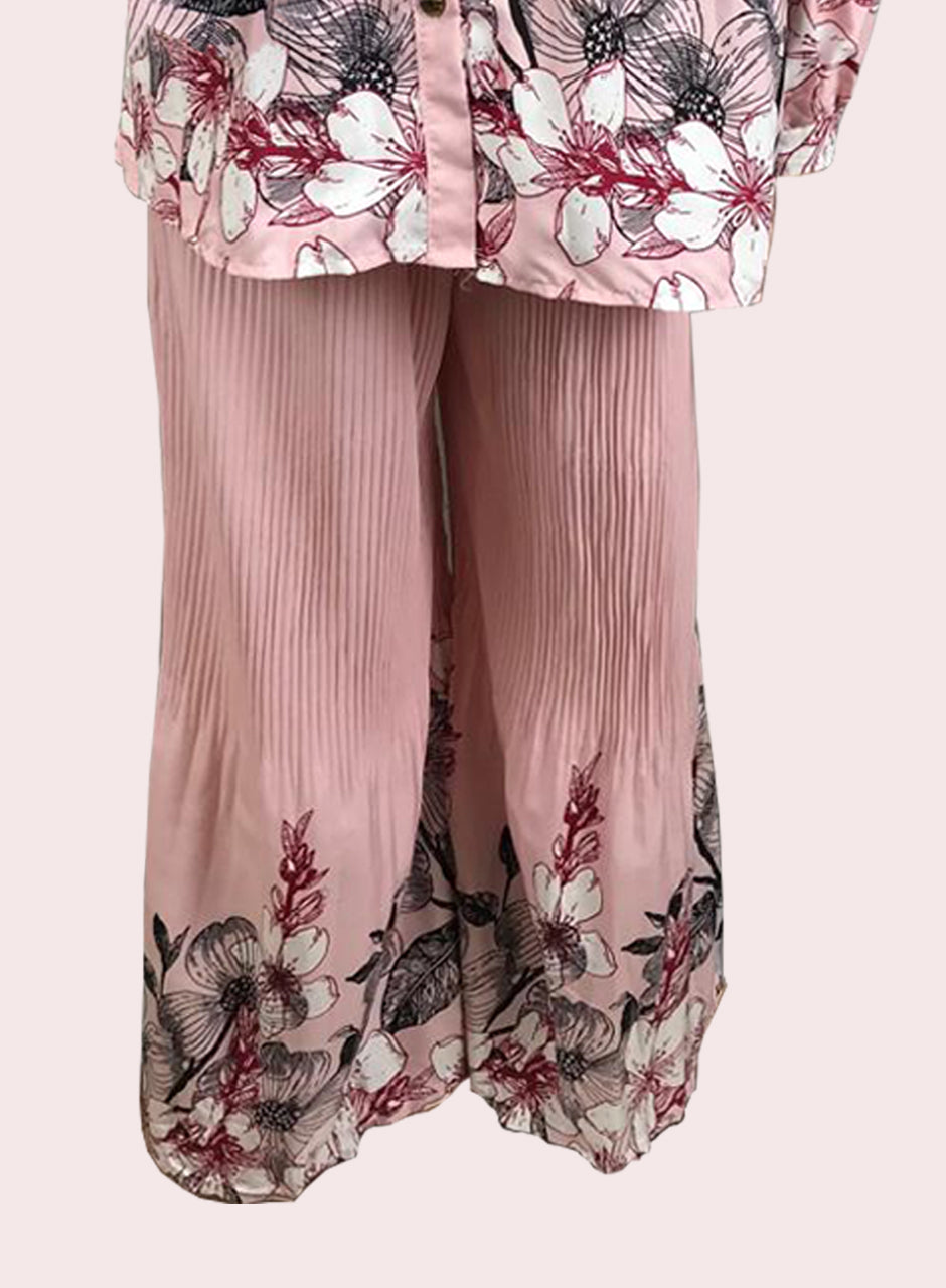 Printed Crepe Shirt & Trouser - Pink