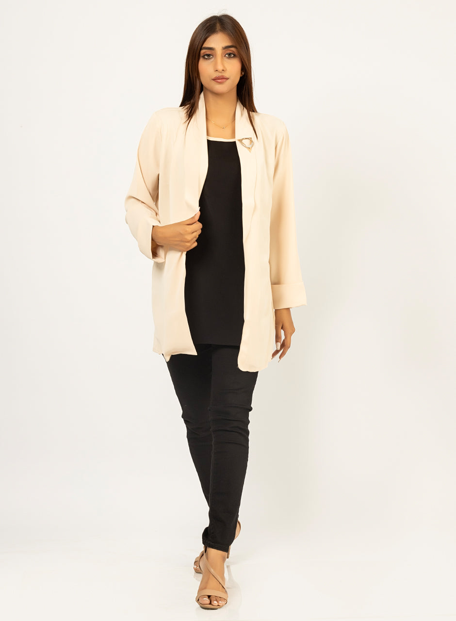 Beige Blazer With Black Inner Top