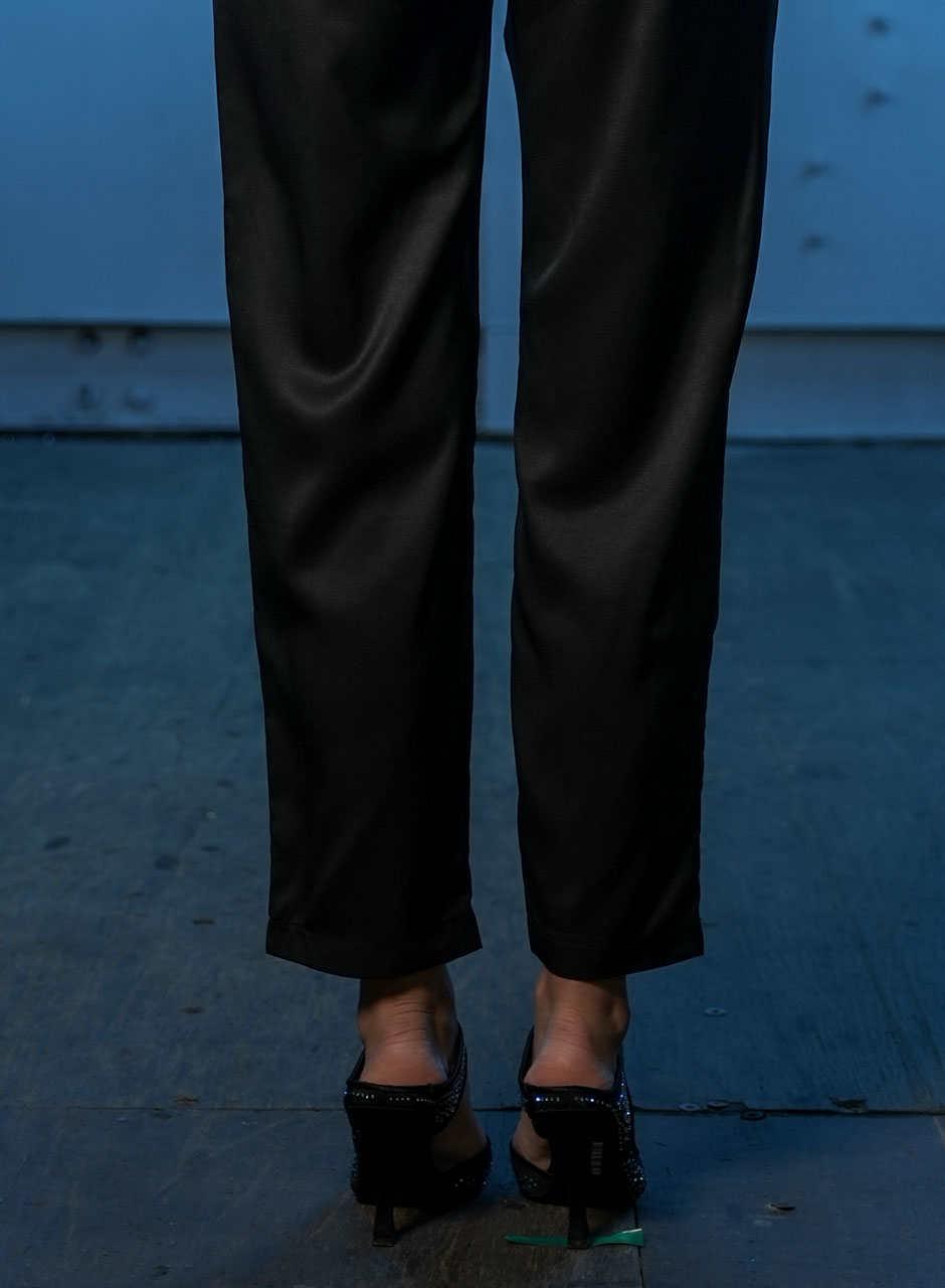 Black Straight Silk Pants