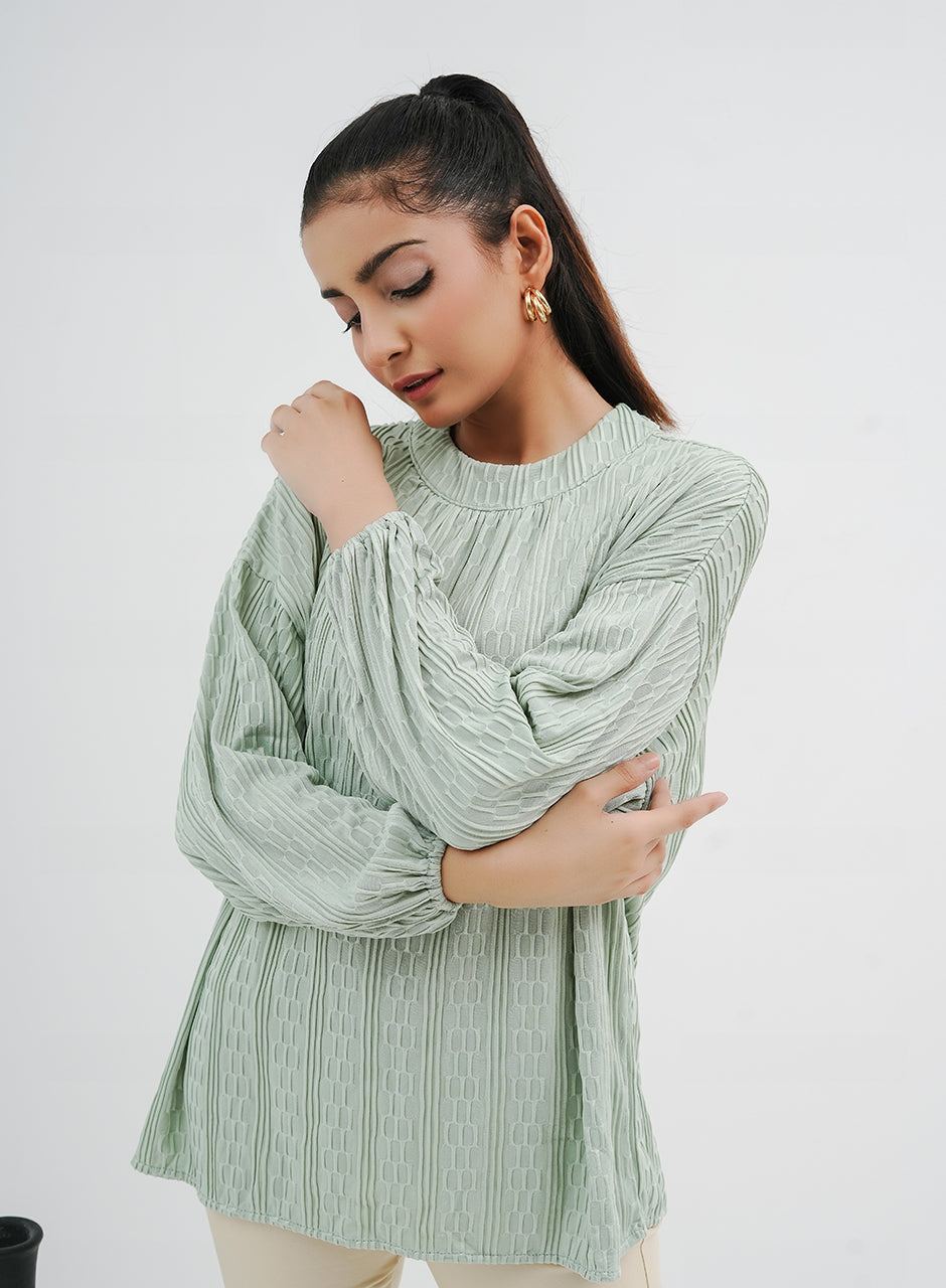 Balloon Sleeve Shirt - Light Green