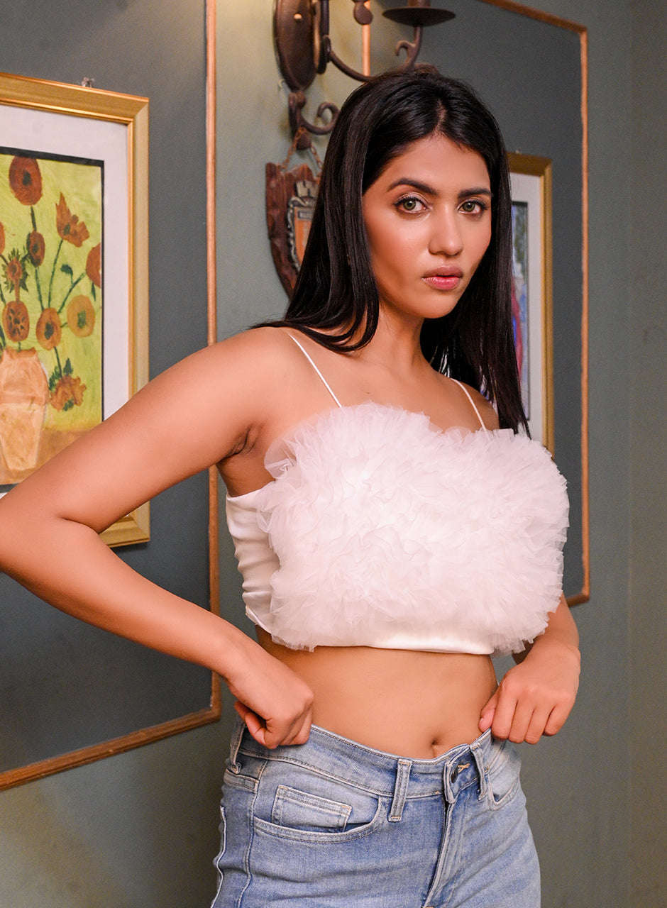 White Ruffle Crop Top