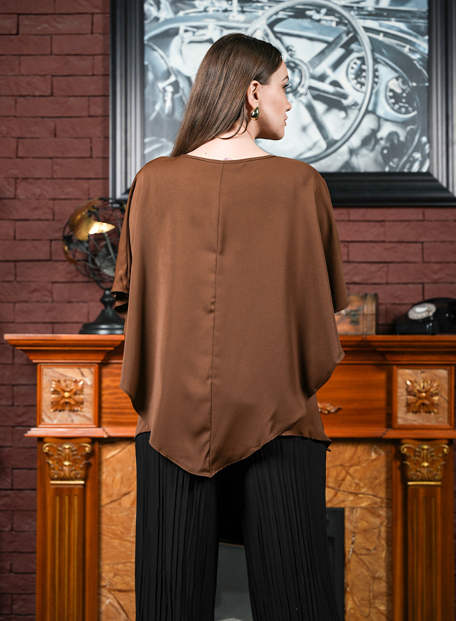 Brown Poncho Style Top