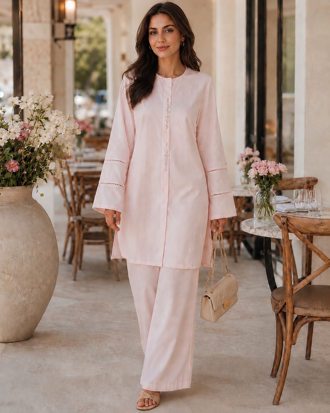 Cotton Two-Piece Kurta & Trouser - Pink