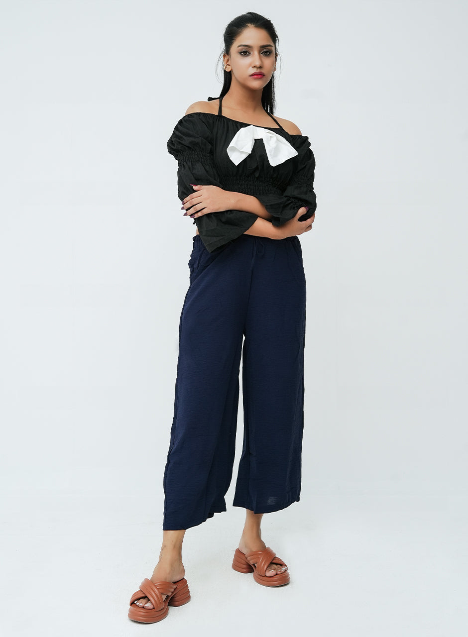 Pleated Bow Top- Black