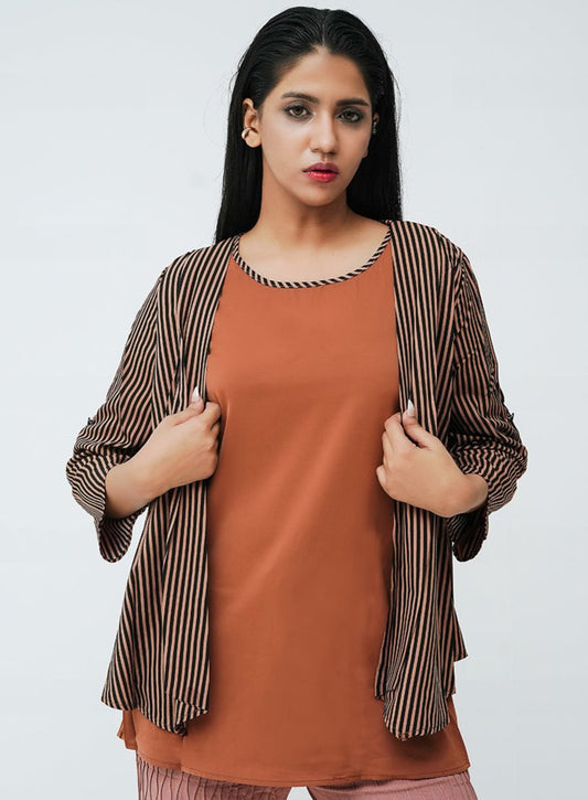 Striped Cardigan - Rust