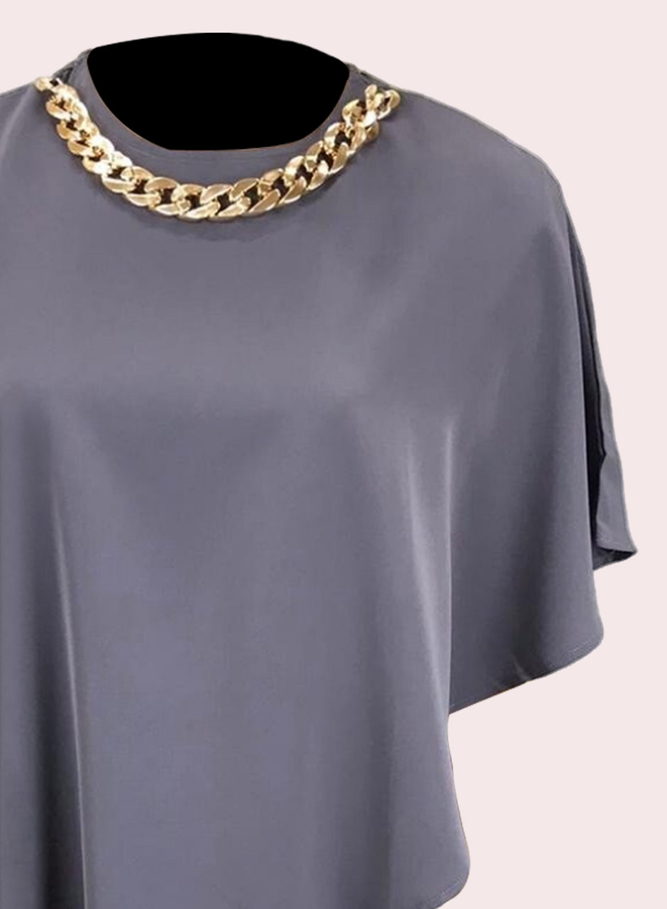 Blended Rayon Poncho Chain Top - Grey