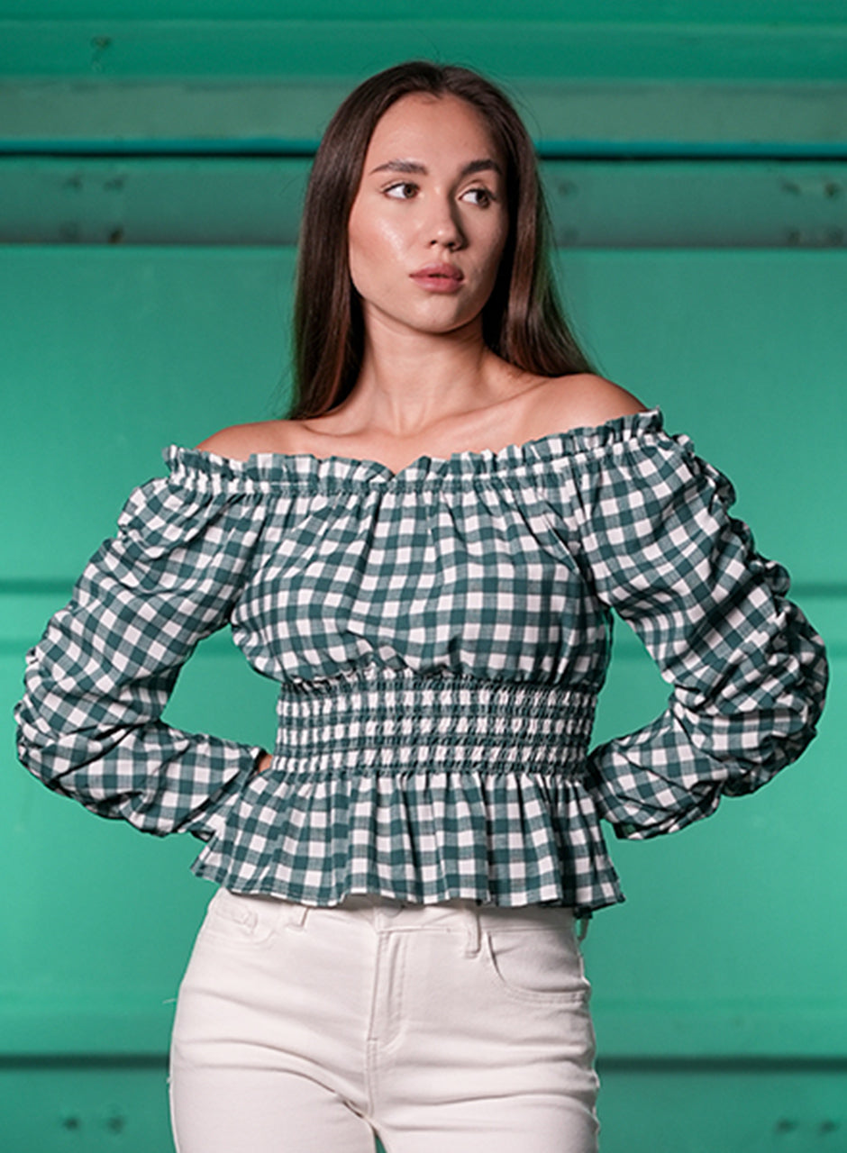 Checkered Off-shoulder Top