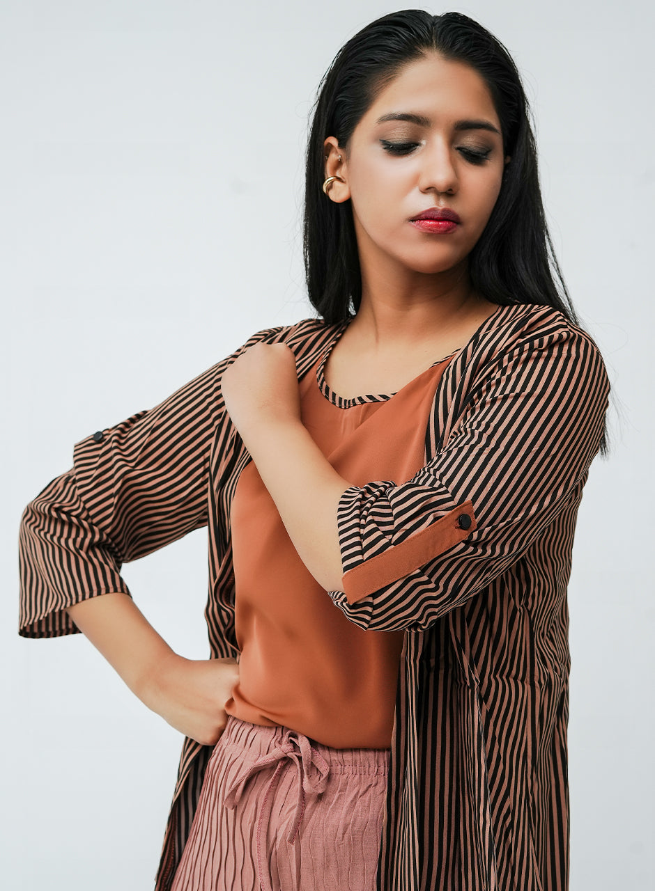 Striped Cardigan - Rust