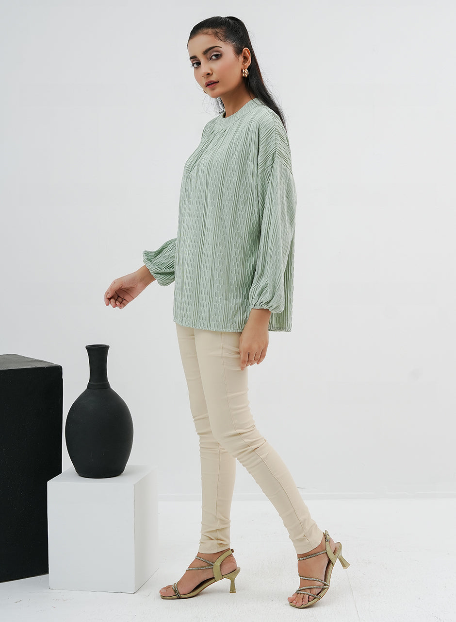 Balloon Sleeve Shirt - Light Green