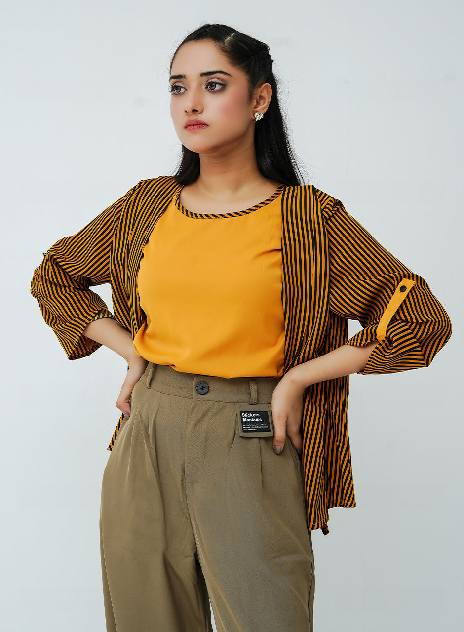 Striped Cardigan - Mustard