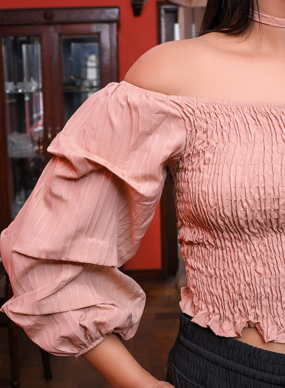 Off-shoulder Pleated Top - Dusty Rose