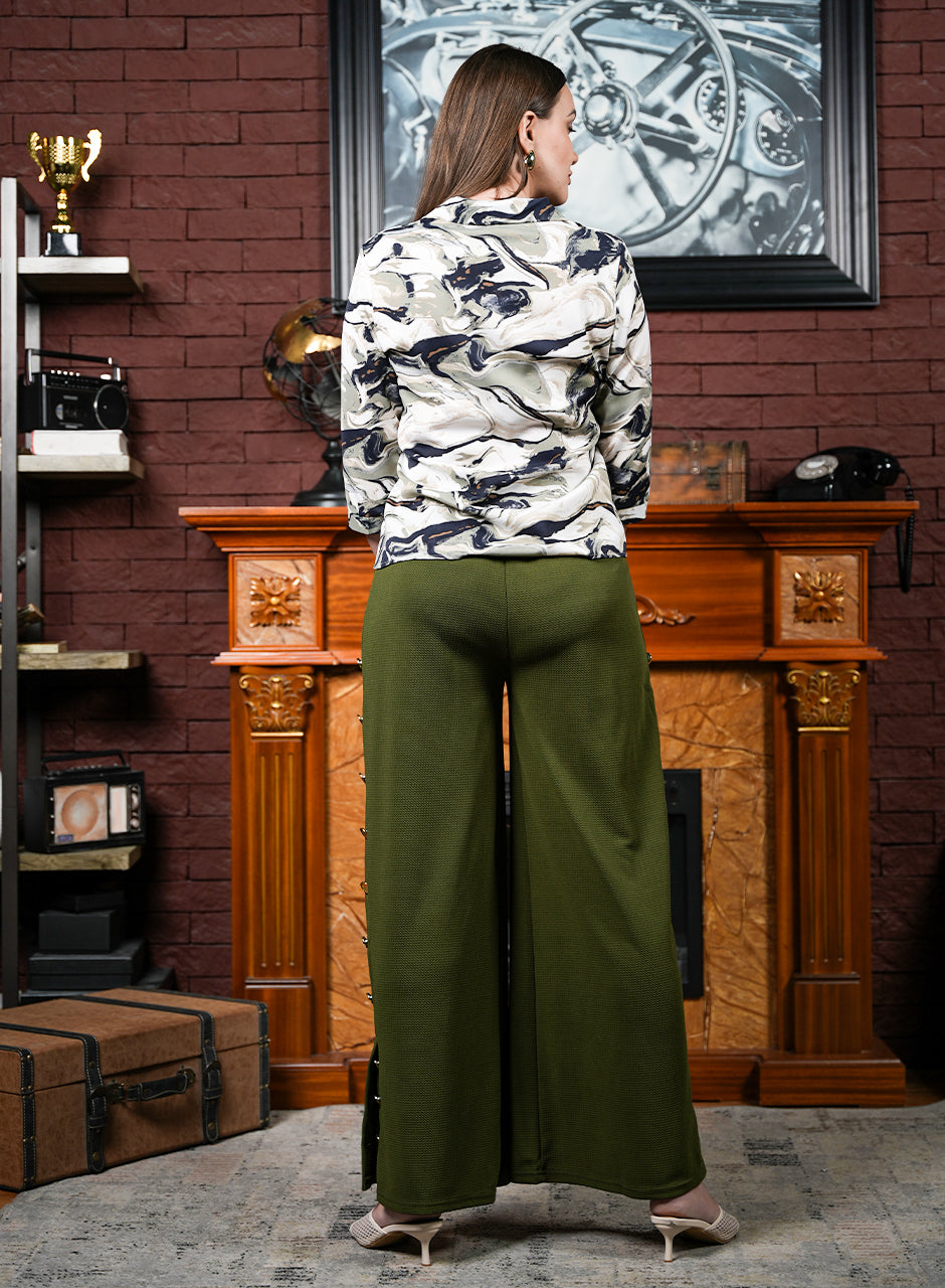 Green Boot Cut Trouser With Side Slits