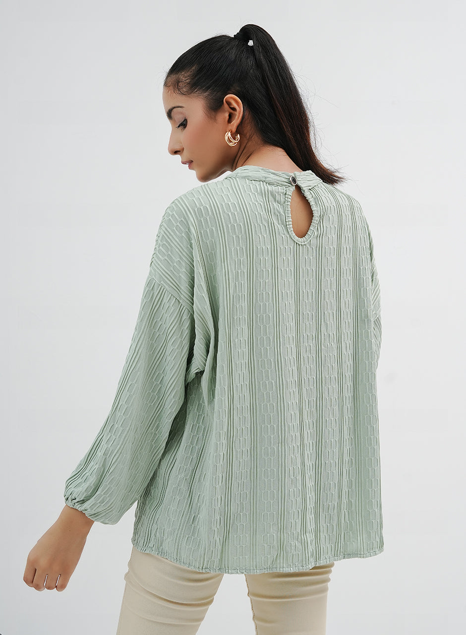 Balloon Sleeve Shirt - Light Green