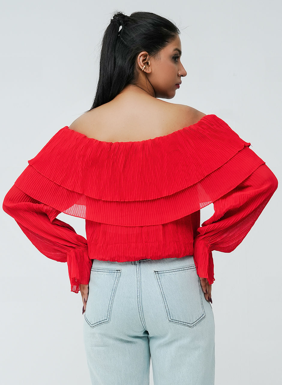 Layered Off-Shoulder Top - Crimson