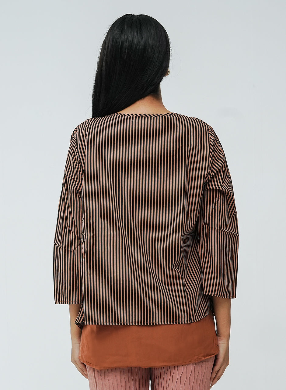 Striped Cardigan - Rust