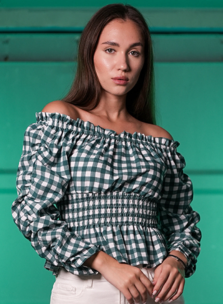 Checkered Off-shoulder Top