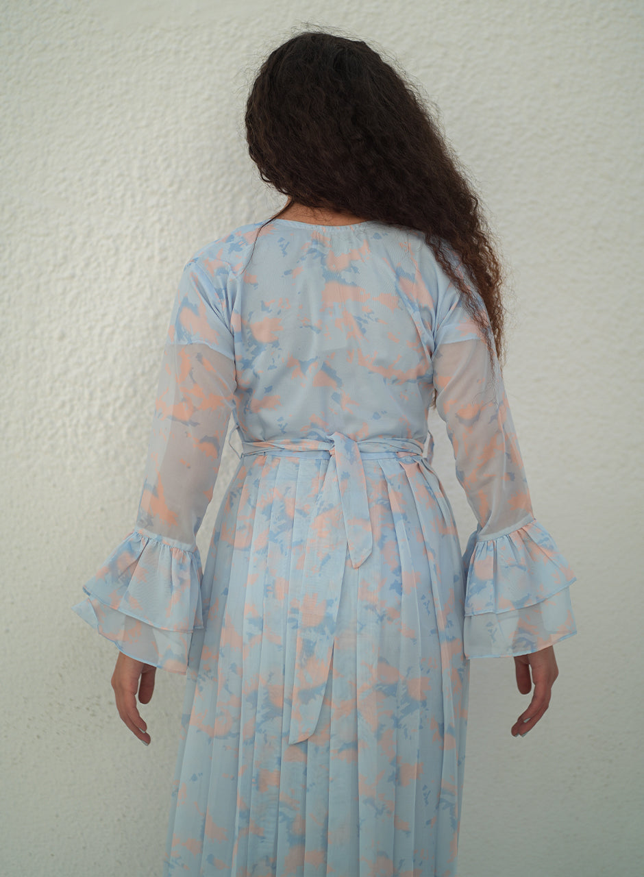 La Fleur - Glacier Garden Frilled Sleeves Maxi Dress