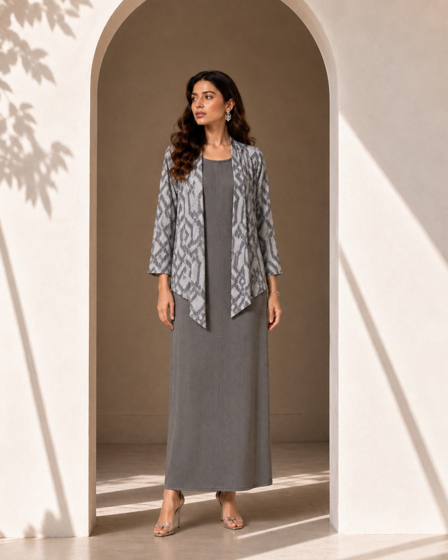 Two Piece Printed Cape With Inner - GREY