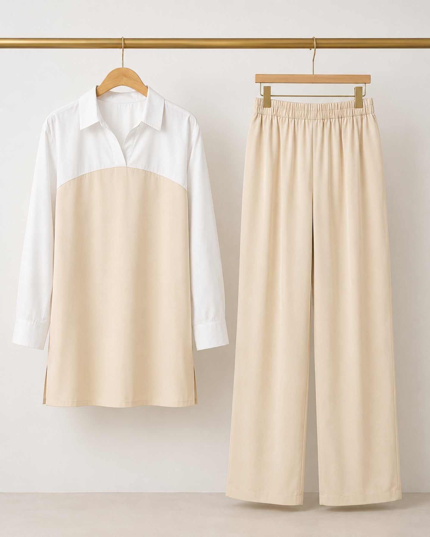Two-Piece Two Tone Co-Ord Set - Beige