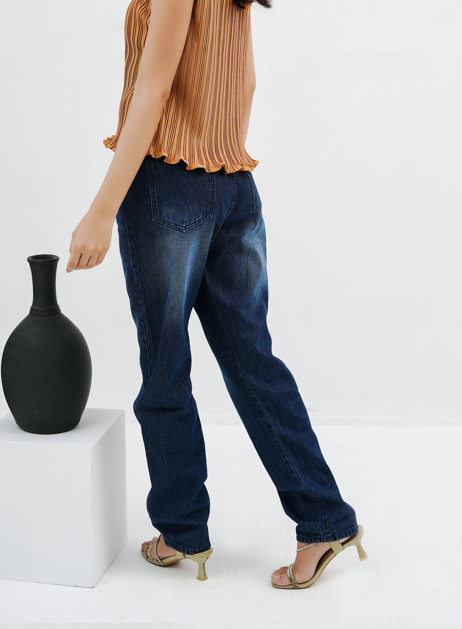 Pleated top with funnel neck - Brown