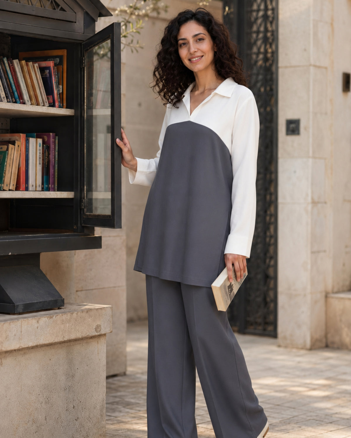 Two-Piece Two Tone Co-Ord Set - Grey