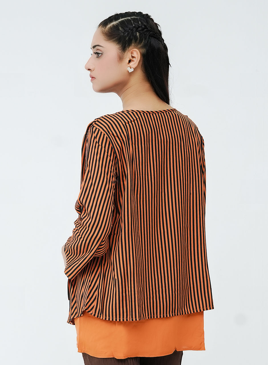 Striped Cardigan - Brown