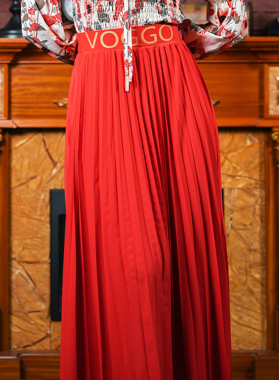 Red Voggo Pleated Skirt