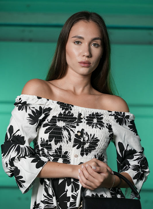 Monochrome Maven Off-Shoulder Top