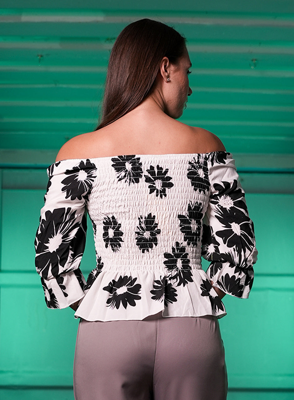 Monochrome Maven Off-Shoulder Top