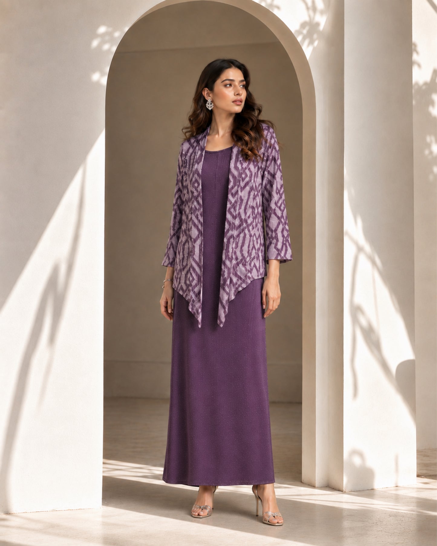 Two Piece Printed Cape With Inner - Purple