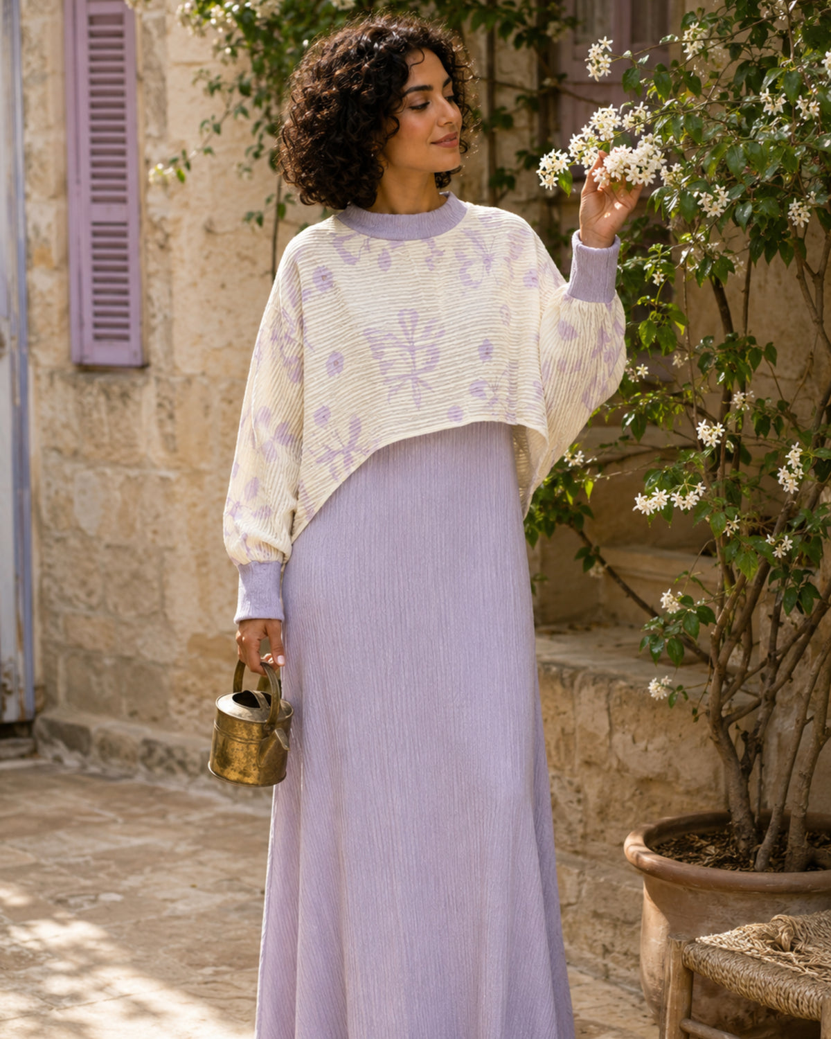 Two-Piece Butterfly Print Pleated Dress - Purple