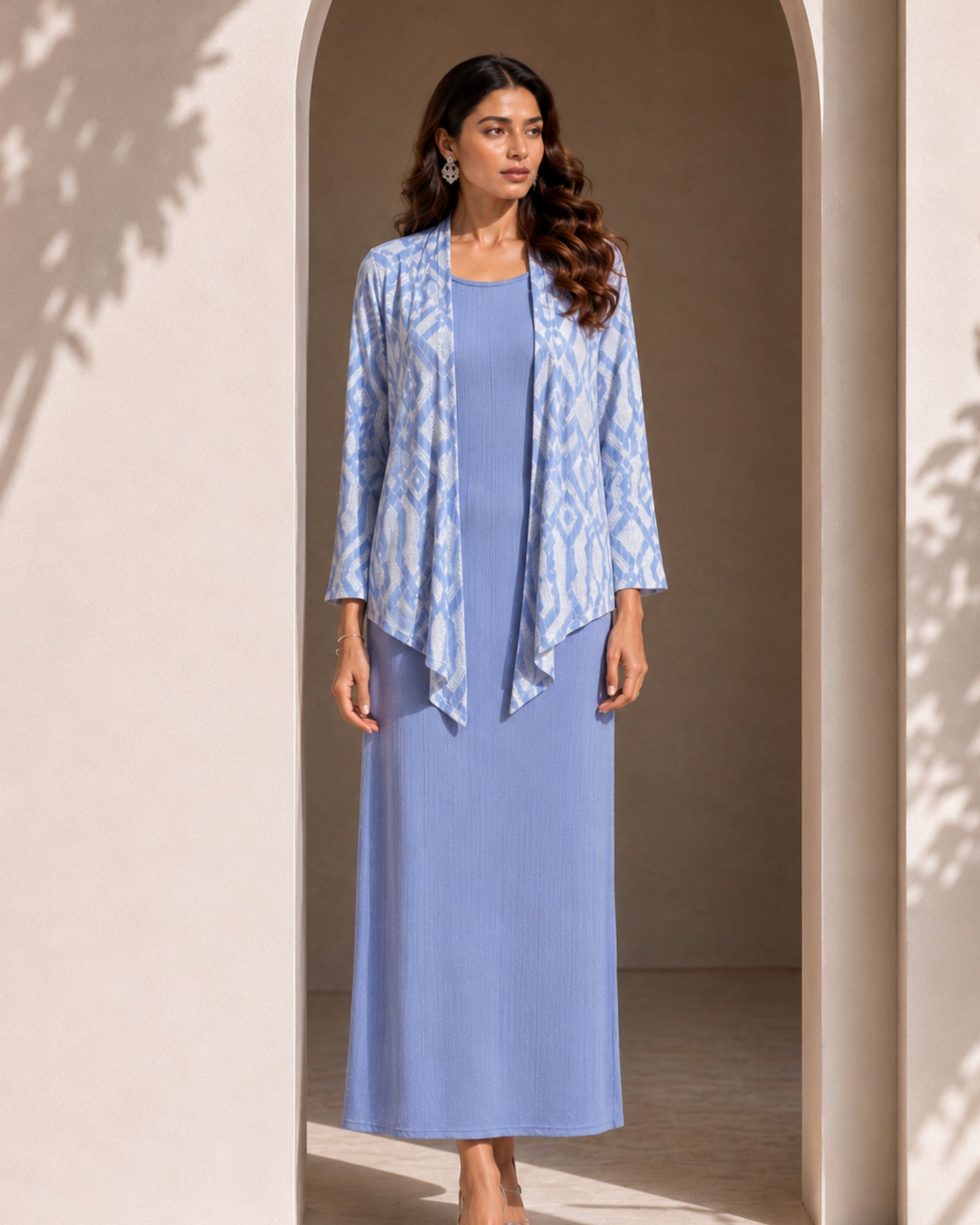 Two Piece Printed Cape With Inner - ICY BLUE