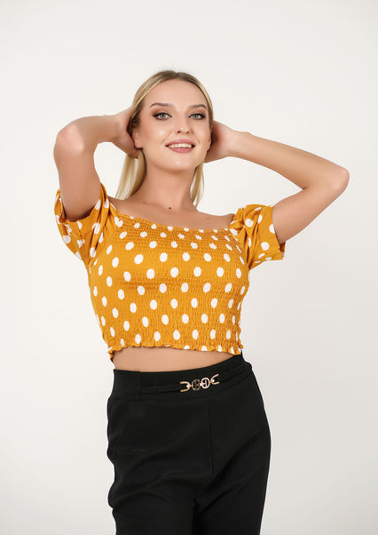 Retro Charm: Polka-Dot Puff-Sleeve Crop Top