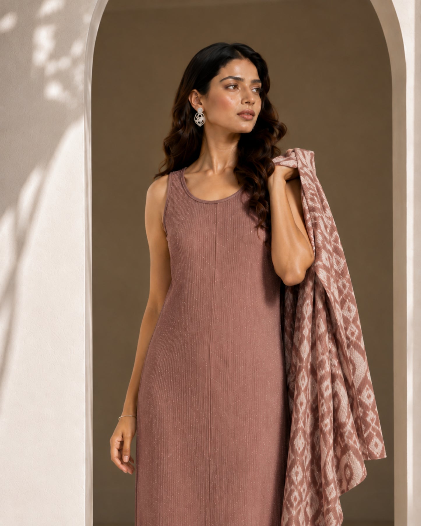 Two Piece Printed Cape With Inner - MAUVE