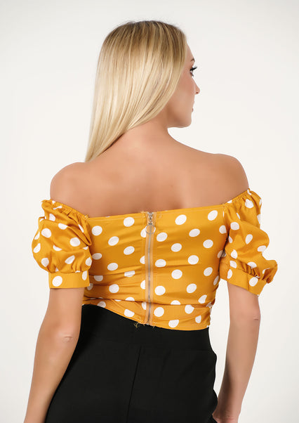 Retro Charm: Polka-Dot Puff-Sleeve Crop Top