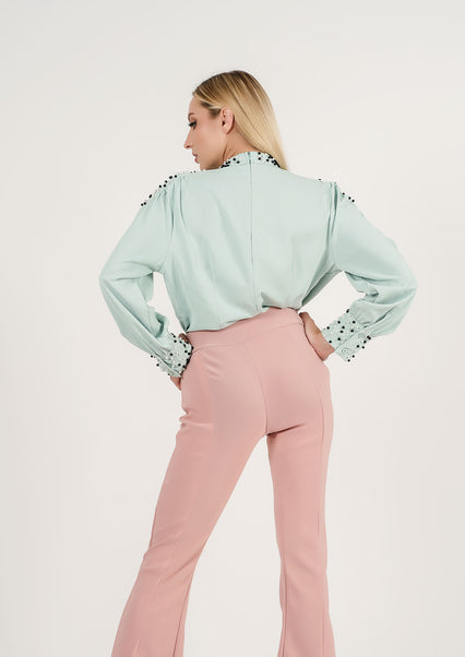 Chic Mint Breeze: The Sparkle-Adorned Top That Speaks Style